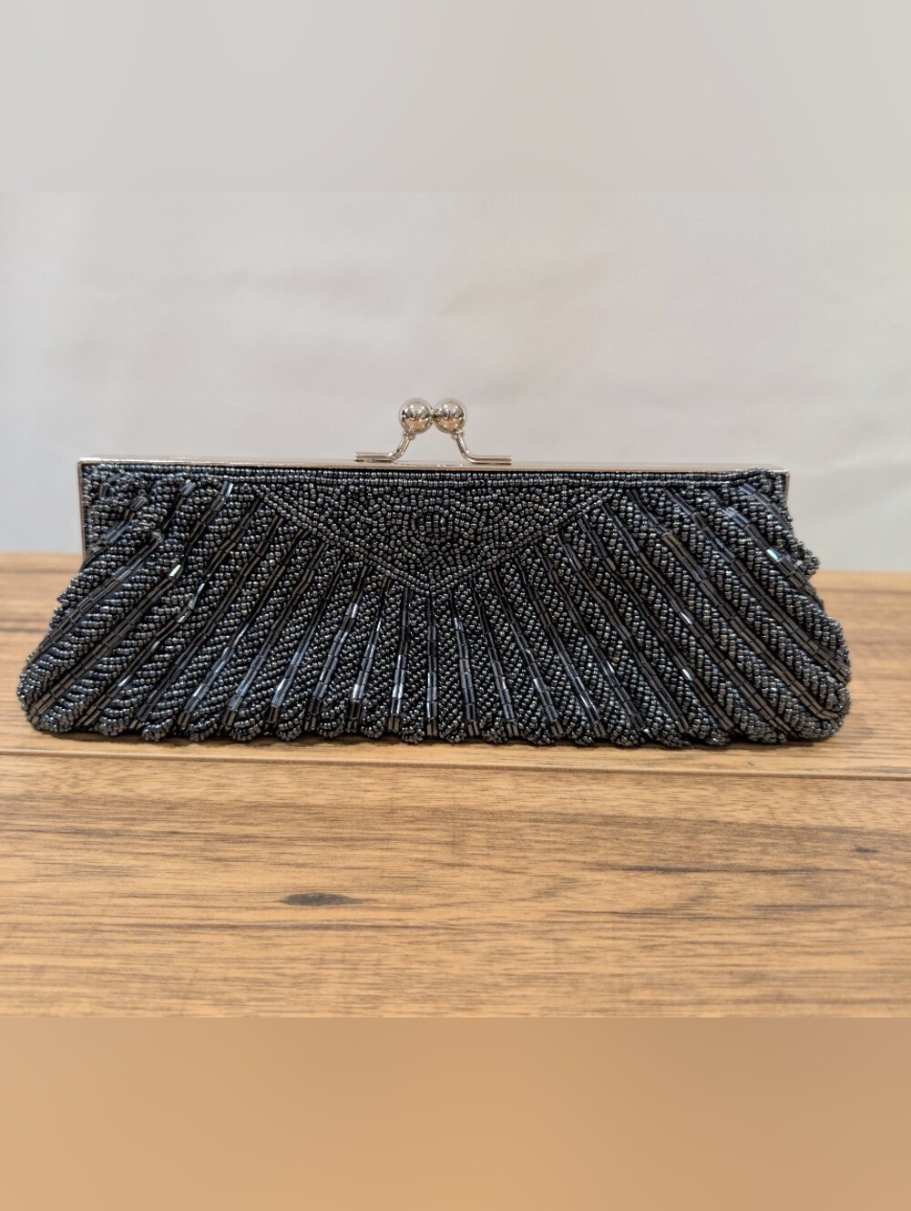 Beaded Evening Clutch - Gunmetal Colour